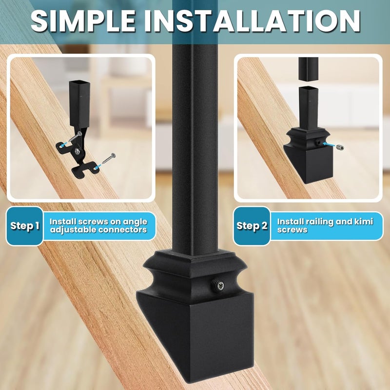 Senmit Angle Adjustable Connectors,Baluster Swivel Connectors with Screw for Installation of 1/5" Square Balusters balusters for Staircase Interior (15 Connectors 15 Slant Shoes) - Image 3